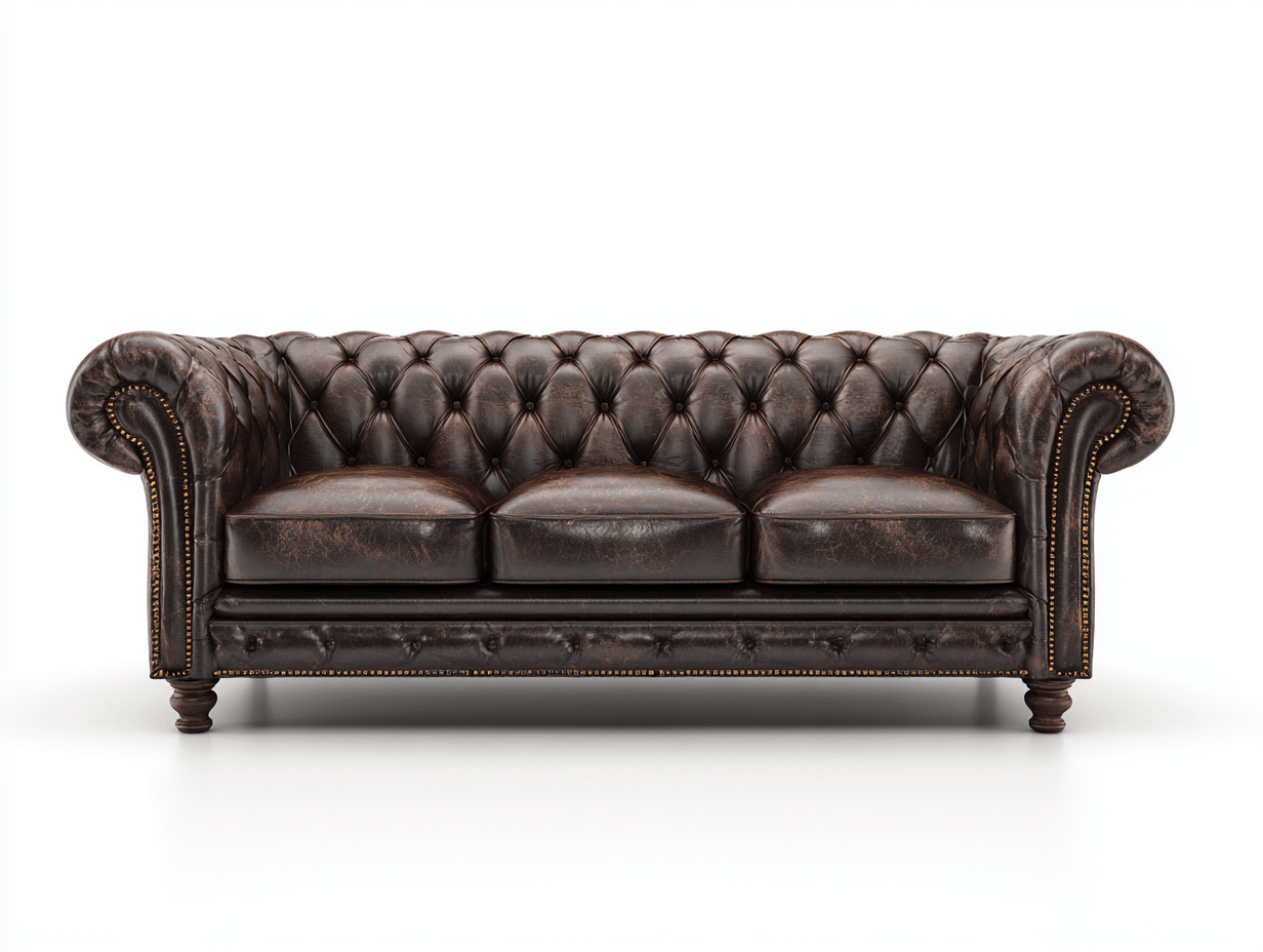 Divano lineare 3 posti pelle marrone scuro 220×97×86 cm - stile Chesterfield con bottoni e borchie