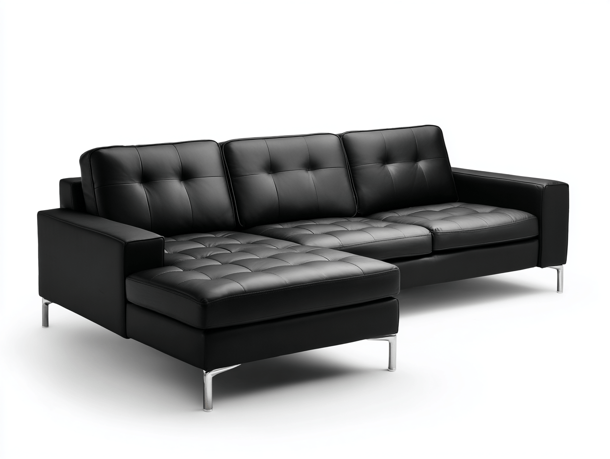 Divano angolare similpelle 280×175 cm – nero – con chaise longue e gambe cromate