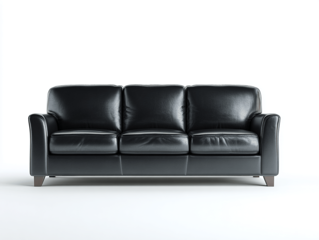 Divano lineare 3 posti in pelle 215×96 cm – nero – stile moderno con braccioli arrotondati