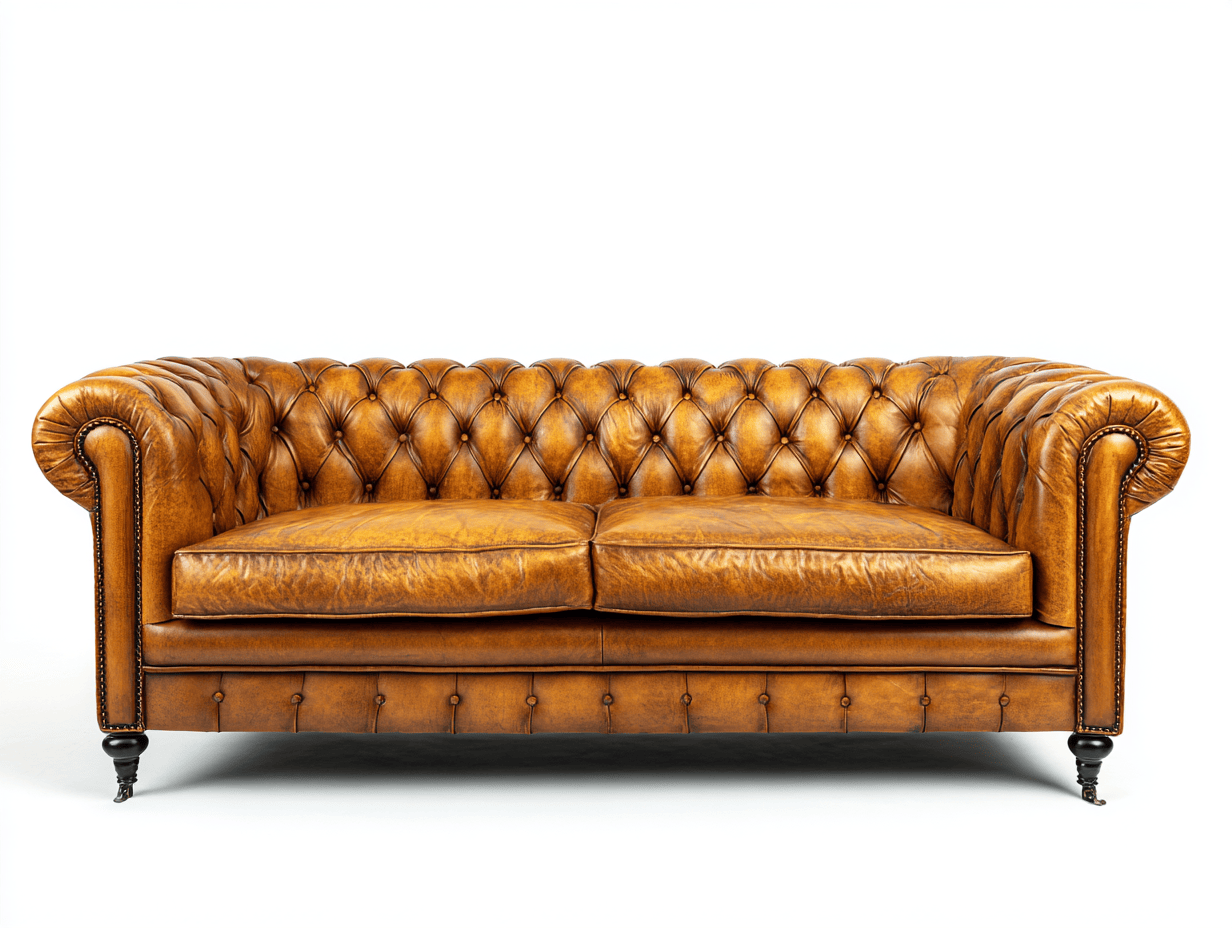 Divano lineare 3 posti in pelle 210×95×78 cm – marrone chiaro – stile Chesterfield