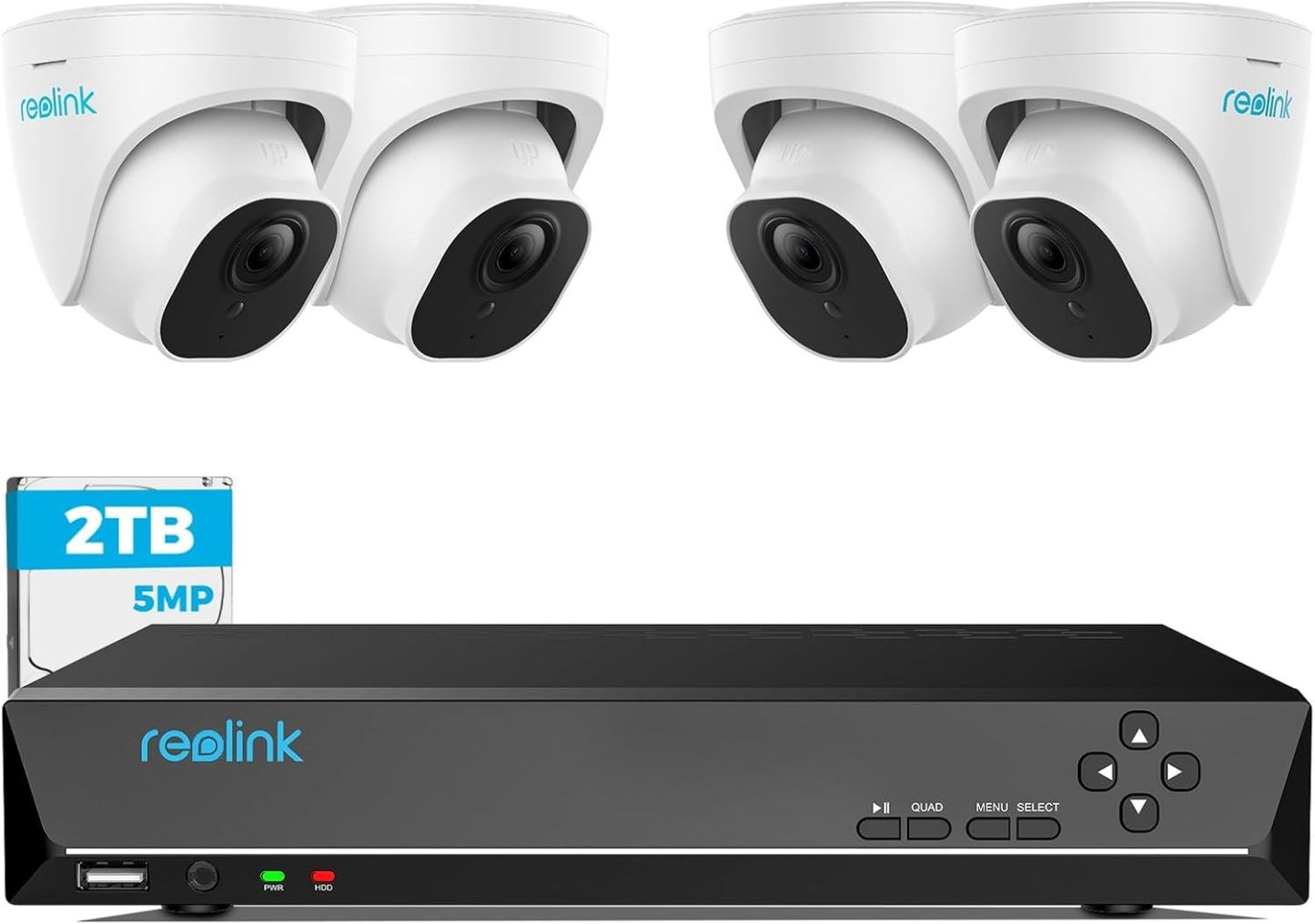 Reolink 5MP Outdoor Surveillance Camera Set, 4 x 5MP PoE IP Dome Camera Surveillance Outdoor and 8CH 2TB HDD NVR for 24 7 Video Surveillance, Person Vehicle Detection, Night Vision, RLK8-520D4-5MP-Comfyia