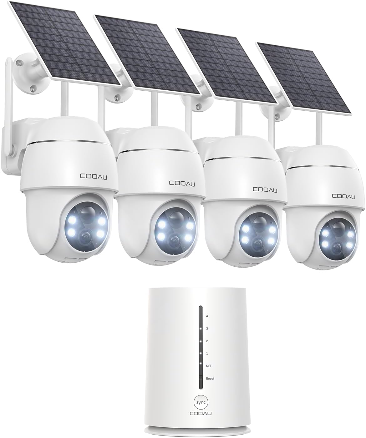 COOAU 4MP Telecamera Wi-Fi Esterno Senza Fili,Kit 4 Cam e Oannello Solare,Sistema di Sicurezza Domestica,360 gradi,Visione Notturna a Colori,Rilevamento di Movimento,Nessun Canone Mensile,IP66,Cloud-Comfyia