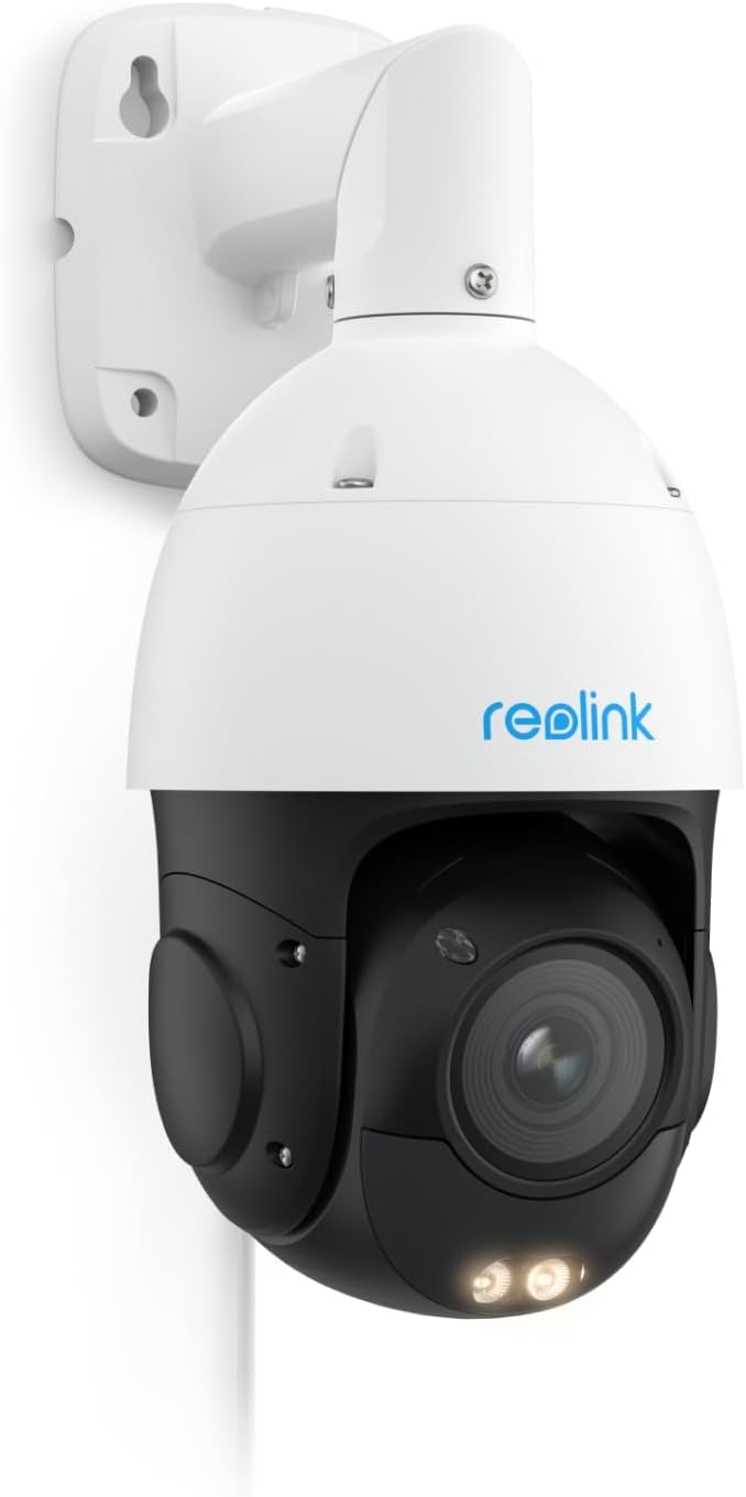 Reolink PoE 4K Telecamera Esterno PTZ, Zoom Ottico 3D 5X, 360 gradi 90 gradi Pan e Tilt, Inseguimento Automatico, Audio Bidirezionale, Rilevamento di Uomo Veicolo Animale, Visione Notturna a Colori, RLC-823S1-Comfyia