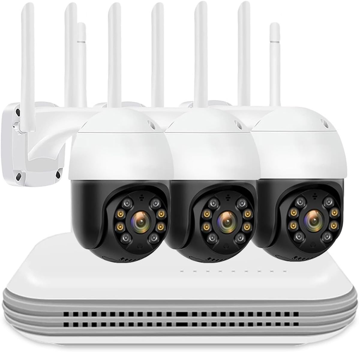 Telecamere di sorveglianza da 5 MP PTZ 4CH Kit telecamera wireless Telecamera CCTV domestica a colori bidirezionale IP 2T,NVR With 3PCS Camera-Comfyia