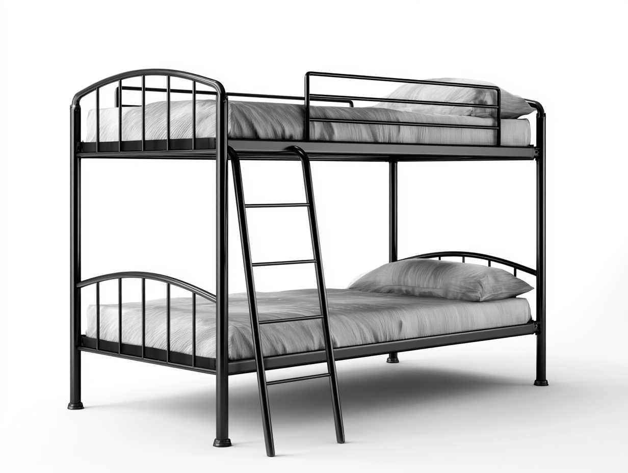 Letto a castello in metallo 200×140 cm – nero – con scala inclinata e sponde di sicurezza