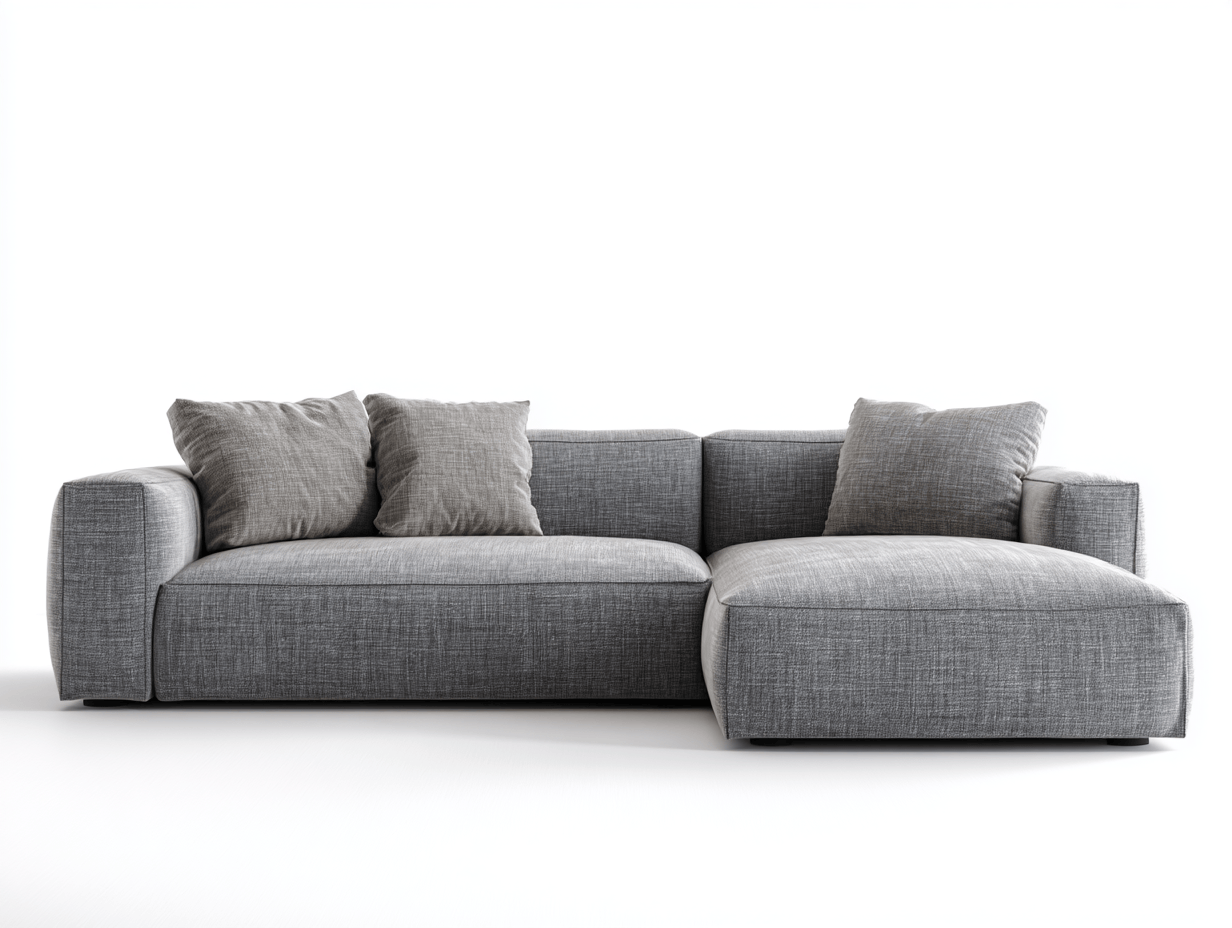 Divano angolare in tessuto 290×188 cm – grigio scuro – stile moderno – con chaise longue e cuscini