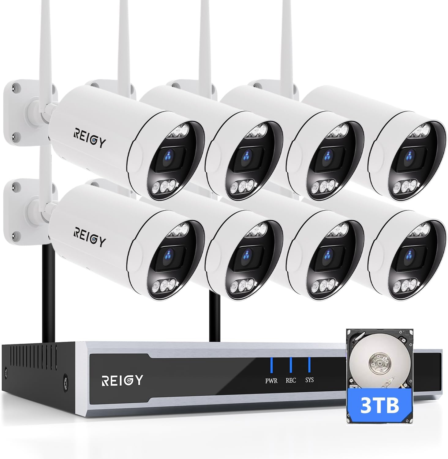 REIGY 5MP Kit Videosorveglianza Wifi 8 Telecamere da Esterno con Disco Rigido da 3TB Preinstallato, Sistema Telecamera Sorveglianza 16CH NVR 8x 1920P Camera Outdoor, Impermeabile Audio Bidirezionale-Comfyia