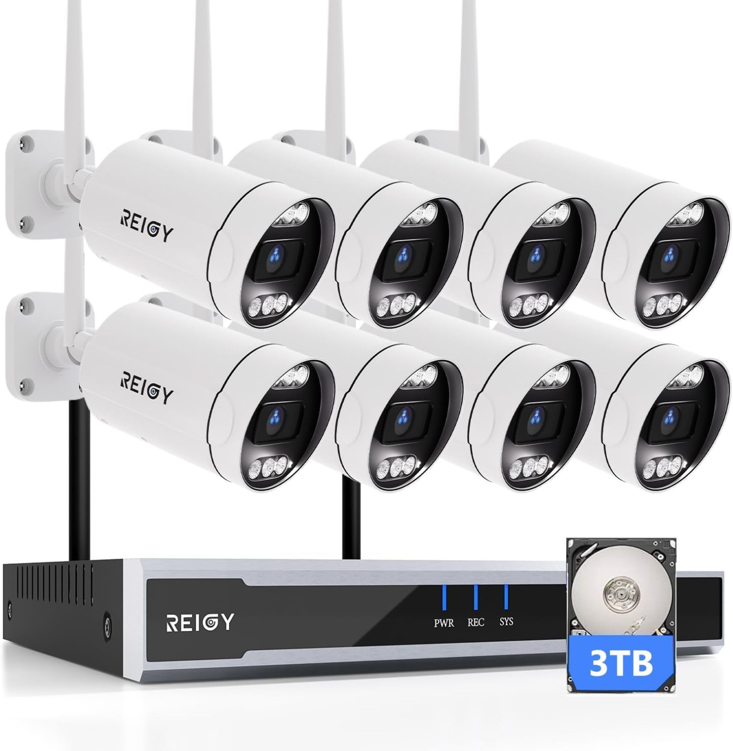 REIGY 5MP Kit Videosorveglianza Wifi 8 Telecamere da Esterno con Disco Rigido da 3TB Preinstallato, Sistema Telecamera Sorveglianza 16CH NVR 8x 1920P Camera Outdoor, Impermeabile Audio Bidirezionale-Comfyia