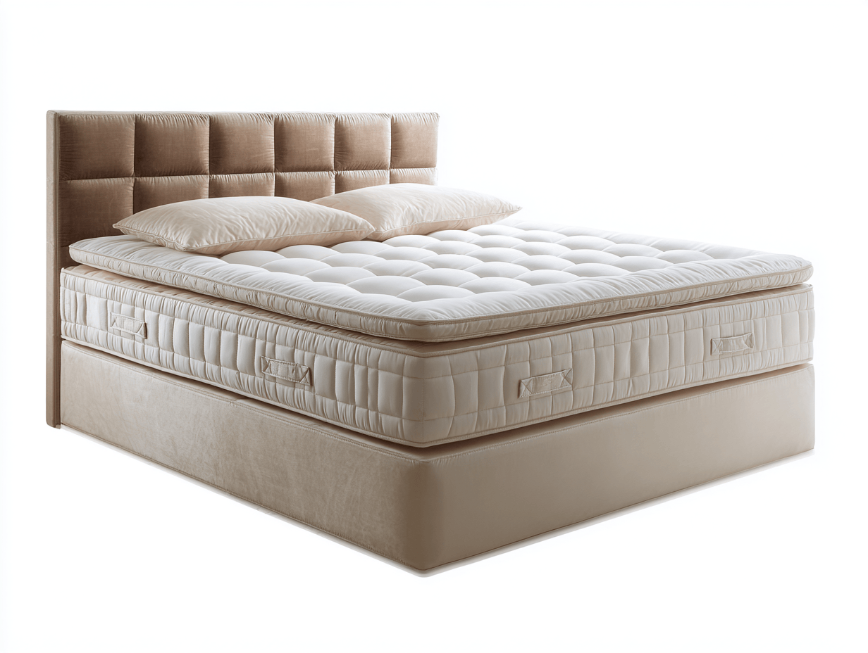 Letto boxspring imbottito 180×200 cm – tessuto crema – con materasso incluso e testiera imbottita a riquadri-Comfyia