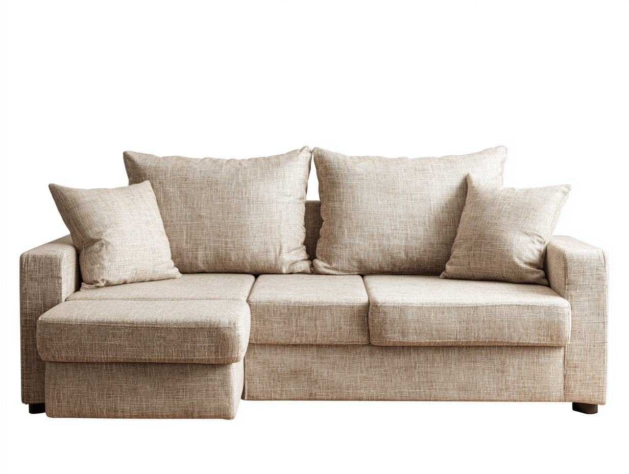 Divano angolare tessuto 260×160 cm – beige – con chaise longue e cuscini