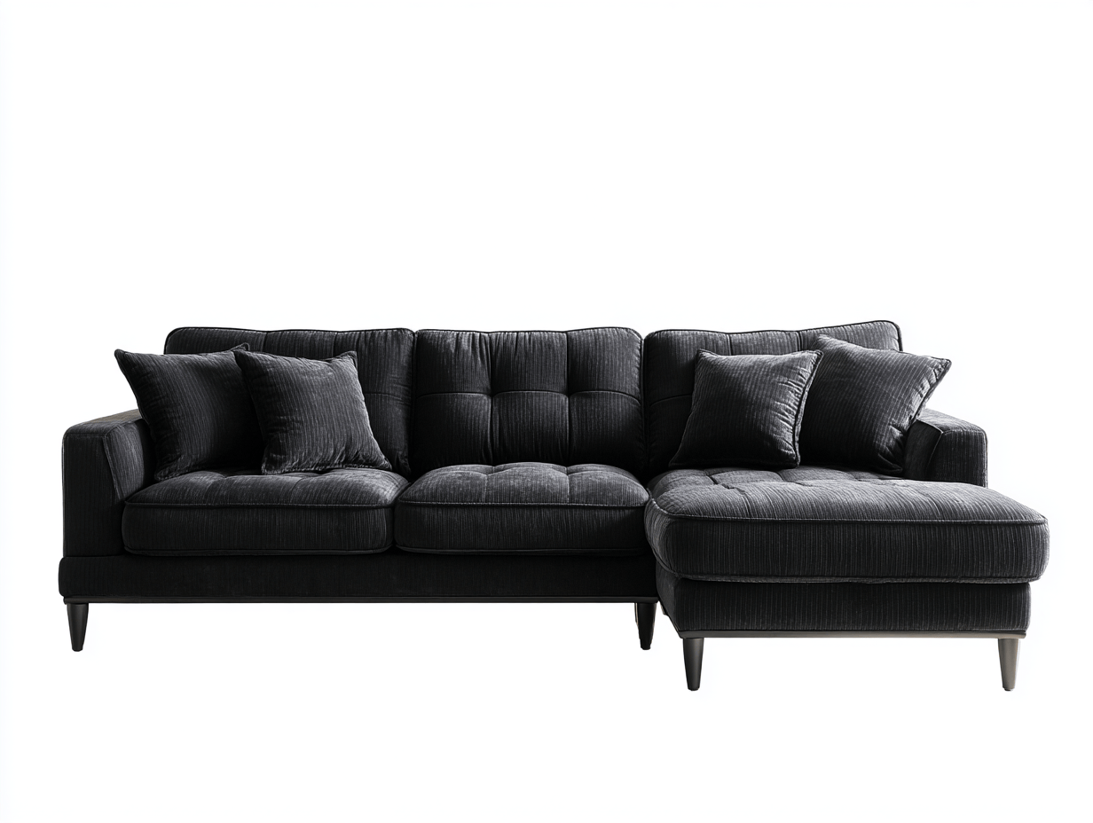 Divano angolare tessuto 280×180 cm – nero – con chaise longue e seduta imbottita