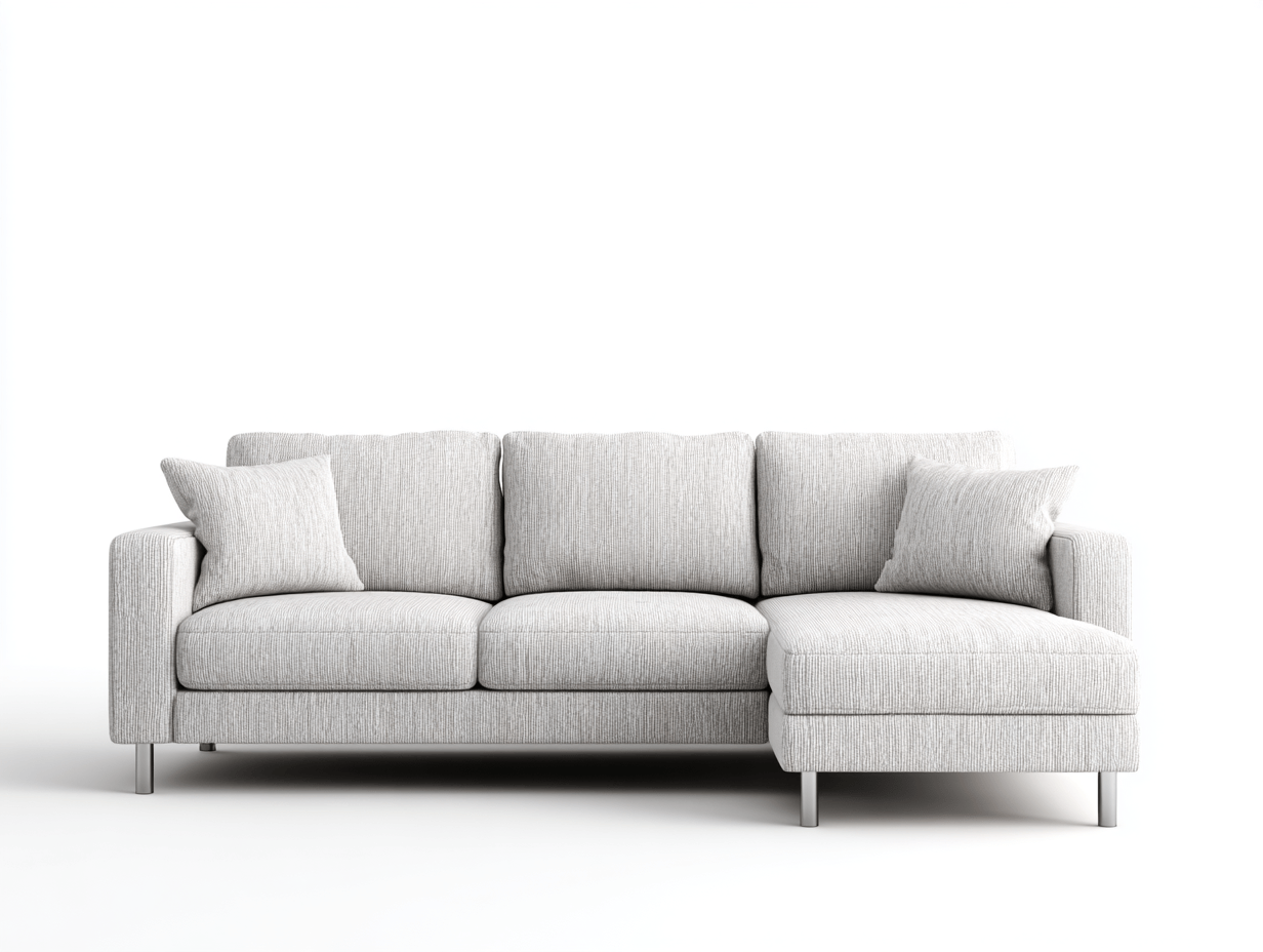 Divano angolare in tessuto 282×184 cm – grigio chiaro – stile moderno – con chaise longue e cuscini