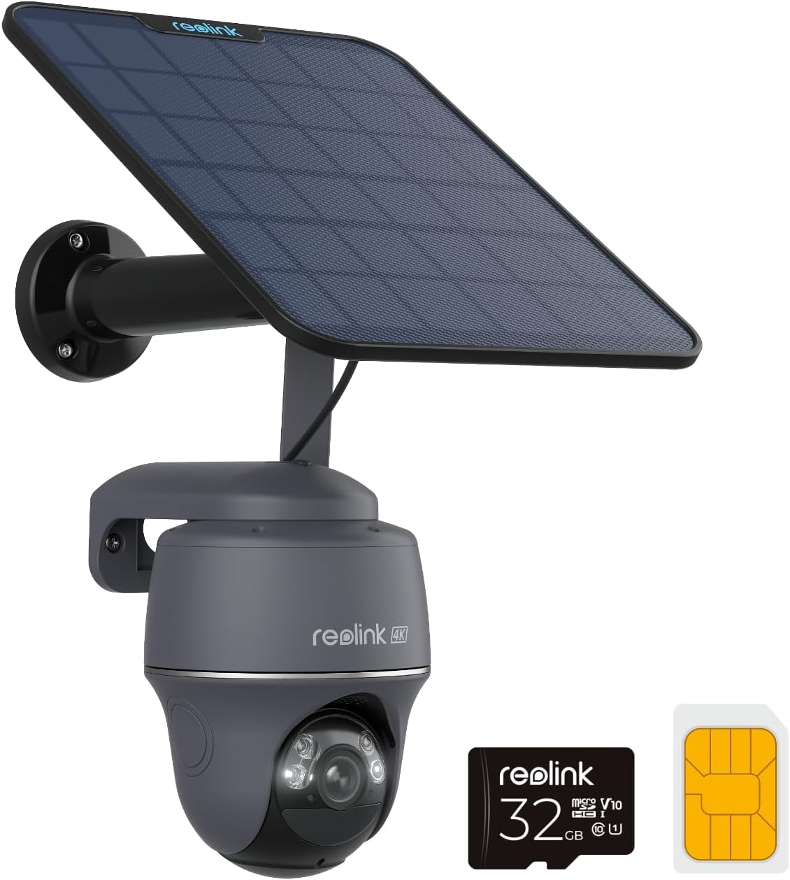 Reolink Telecamera Sorveglianza Esterno con SIM Card 4G LTE e Pannello Solare, Videocamera 4K 8MP Senza WiFi, PT 360 gradi Visione Notturna a Colori, Rilevamento Smart Include 32GB microSD Card, Grigio-Comfyia