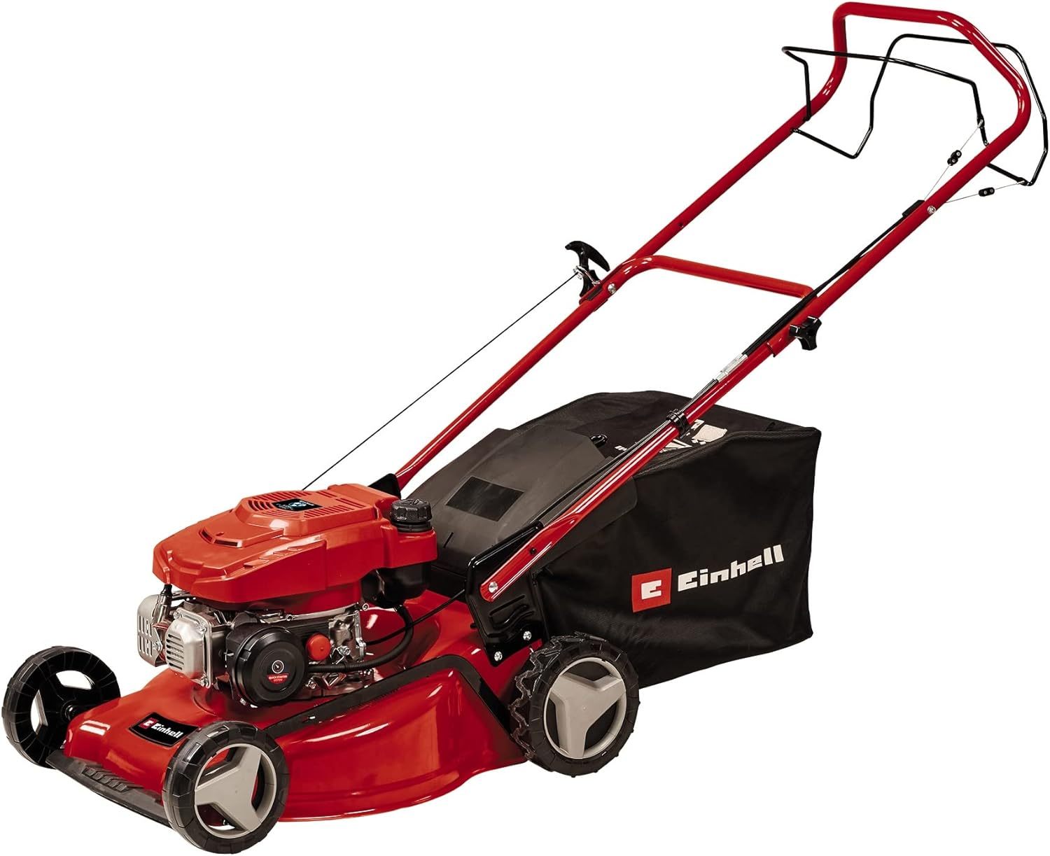 Einhell Tosaerba a benzina GC-PM 46 5 S 2 kW, fino a 1.400 m2, 1 cilindro, motore a 4 tempi, trazione posteriore commutabile, regolazione centrale in altezza di taglio a 9 livelli 25-80 mm-Comfyia