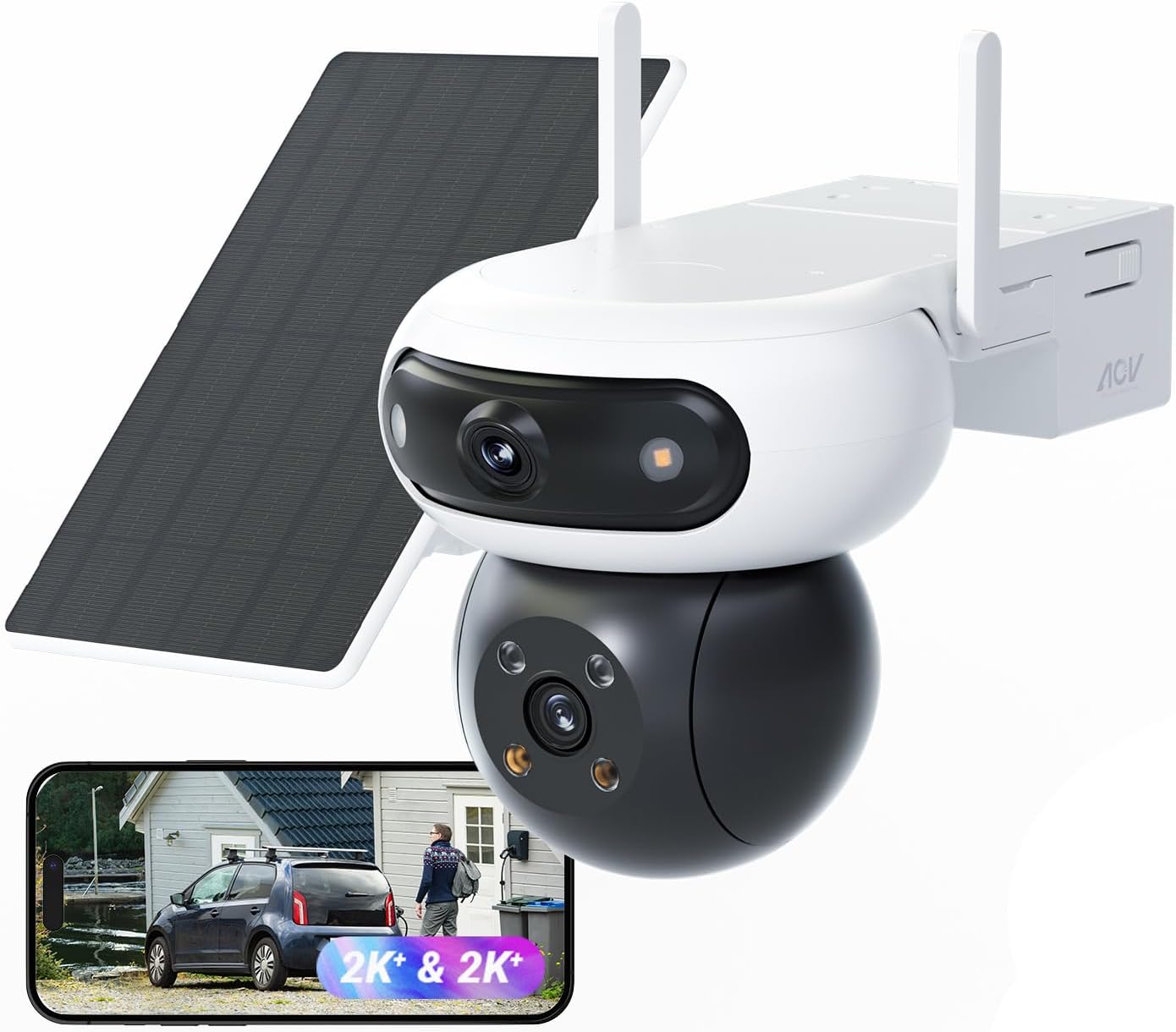 EZVIZ 8MP 4MP4MP Telecamera WiFi Esterno Batteria con Doppia Lente, Telecamera Solare per Esterni Senza Fili, Modalita AOV, Rilevamento di Persone Veicoli, CB90 Dual8W Pannello Solare-Comfyia