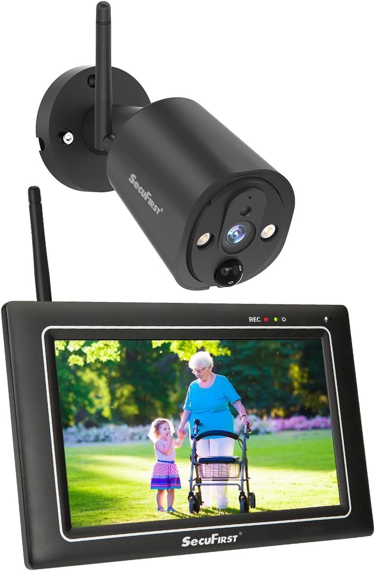 SecuFirst Kit Telecamere Videosorveglianza Esterno,Con monitor Touch Screen da 7 pollici,Lavora senza wifi,2K telecamere senza fili da esterno.64 GB di memoria,Nessun costo di abbonamento.-Comfyia