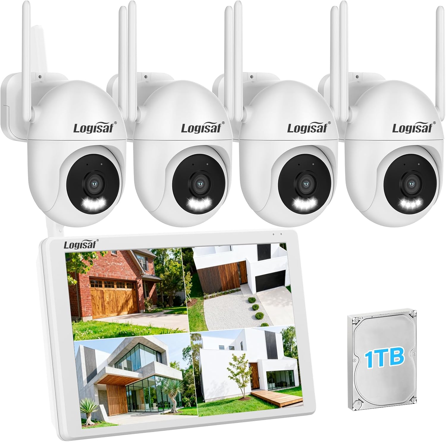 Kit Telecamere WiFi mit 10 pollici Monitor, 5MP 10CH WiFi NVR, 4Pcs PTZ Telecamera mit Registrazione 24 7, Audio Bidirezionale, Visione Notturna a Colori, Tracciamento Automatico, Rilevamento Umano-Comfyia