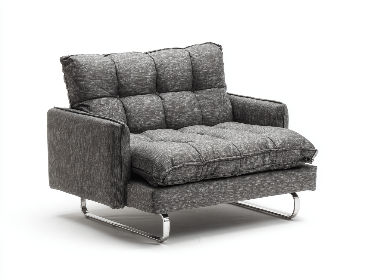 Poltrona rivestita in tessuto 98×90×94 cm – grigio scuro – con base in metallo curvato e imbottitura extra-Comfyia