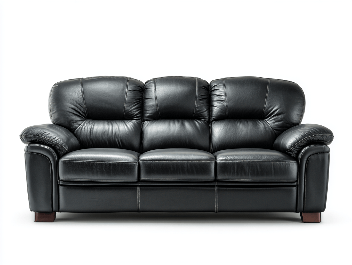 Divano lineare 3 posti in pelle 208×95 cm – nero – stile classico con imbottitura extra