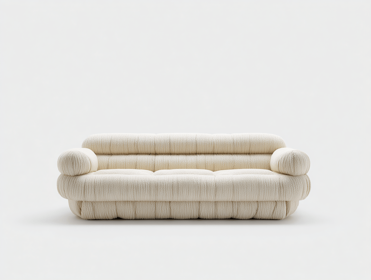 Divano lineare 3 posti tessuto bouclé beige 210×95×82 cm - stile moderno con cuscini cilindrici