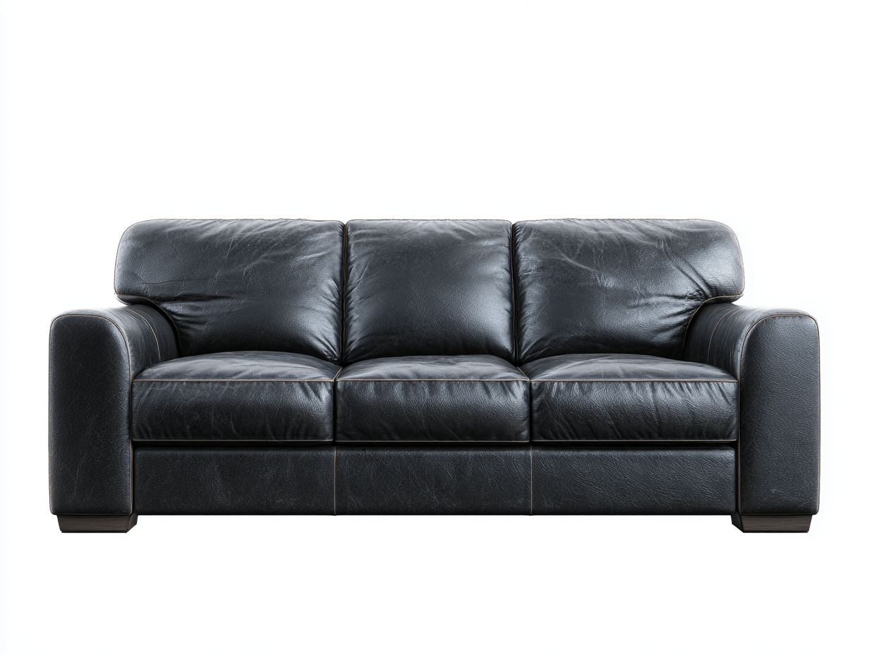 Divano lineare 3 posti in pelle 212×94 cm – nero – stile moderno con sedute imbottite