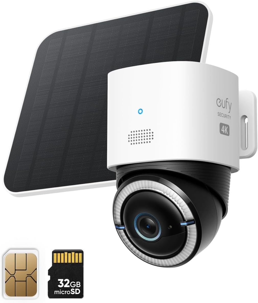 eufy Security telecamera wi-fi esterno 4G LTE S330, Pan Tilt 4K UHD, Alimentazione senza fili con pannello solare, Tracking del movimento di persone veicoli via AI, con Sim Card integrata-Comfyia