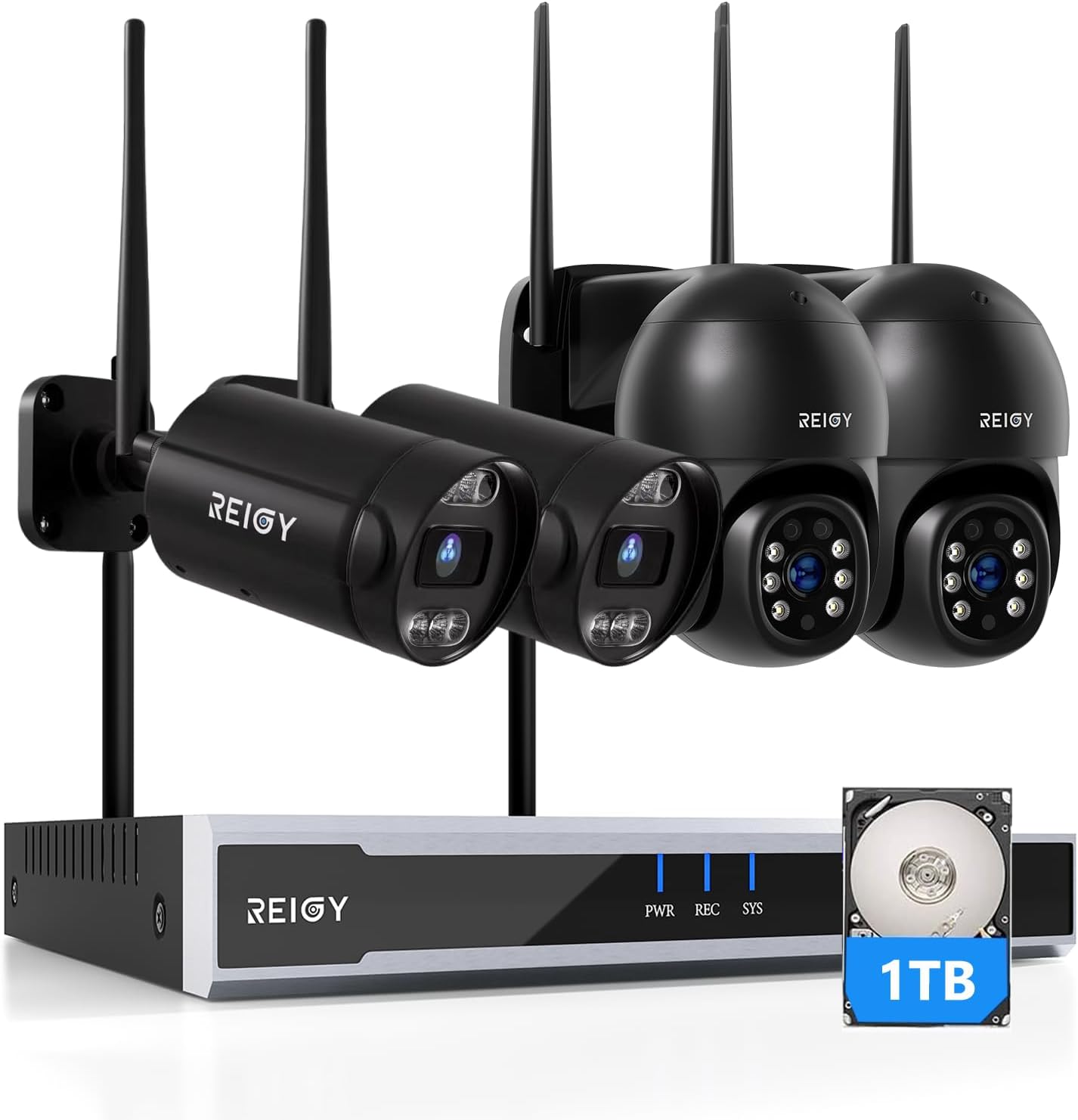 REIGY 8MP Kit Videosorveglianza Wifi Esterno Disco Rigido da 1TB Preinstallato, Sistema Telecamere Videosorveglianta Registratore con 4x Videocamera 3840x2160 , Camera Sorveglianza Sirena Remoto Vista-Comfyia