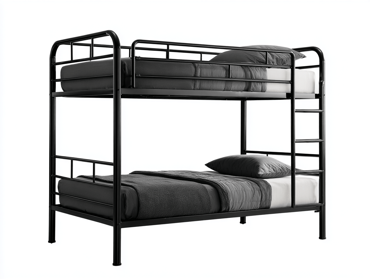 Letto a castello – metallo nero – 90×200 cm – con scala integrata e materassi