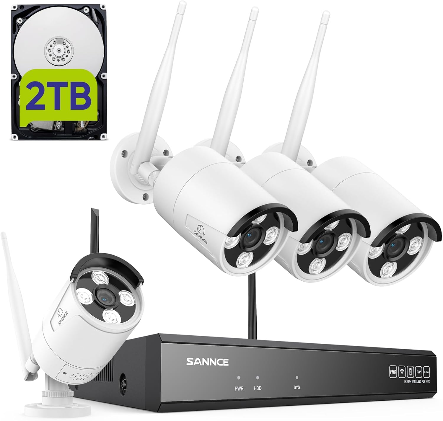 SANNCE Set di telecamere di sorveglianza 4CH 5 MP NVR e 4 telecamere WiFi da 3 MP, per esterni, Wi-Fi, con schermo da 1 TB, per riconoscimento personale, supporta Alexa-Comfyia