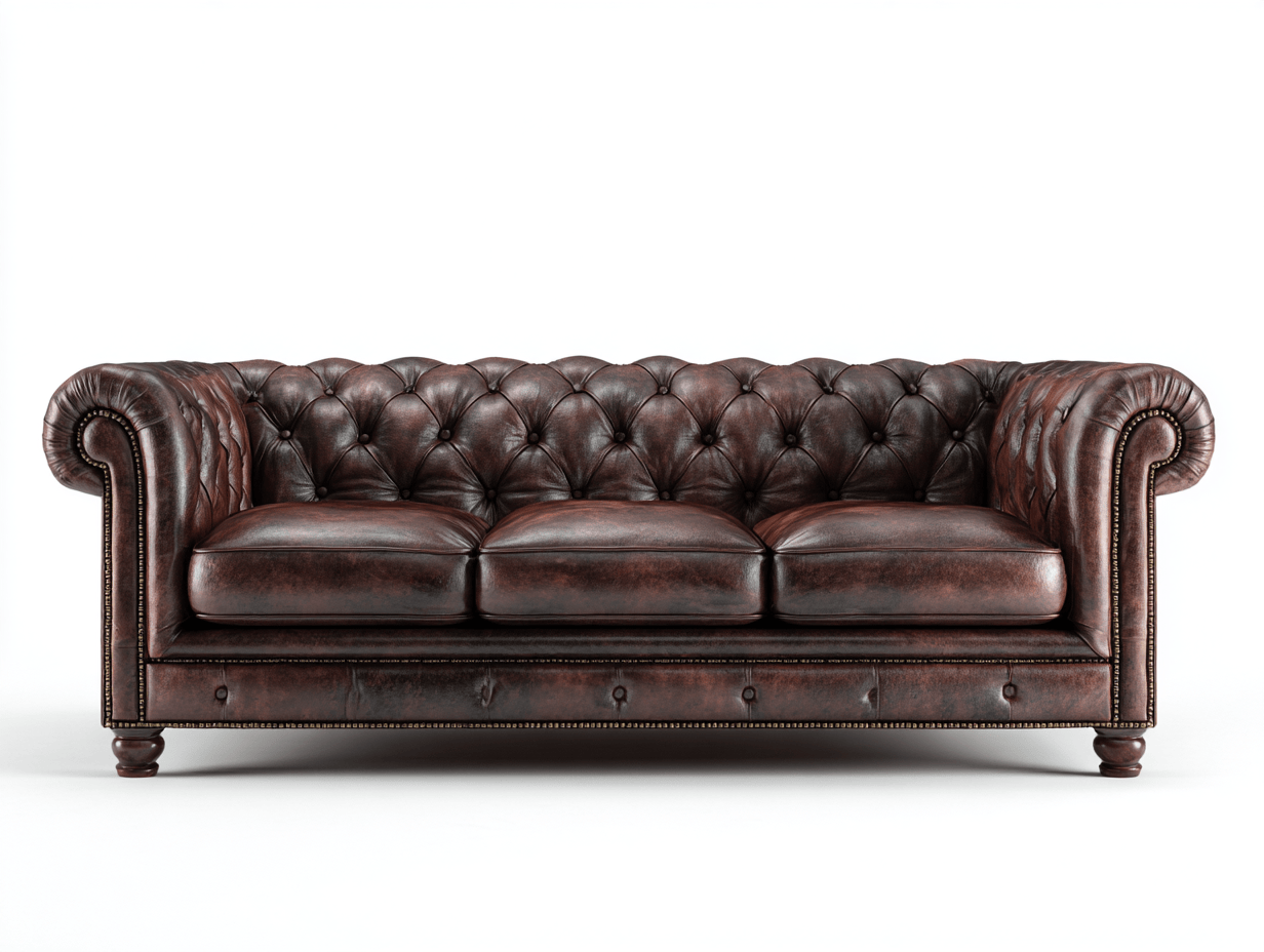 Divano 3 posti in pelle marrone scuro – 210×95×85 cm – stile Chesterfield classico