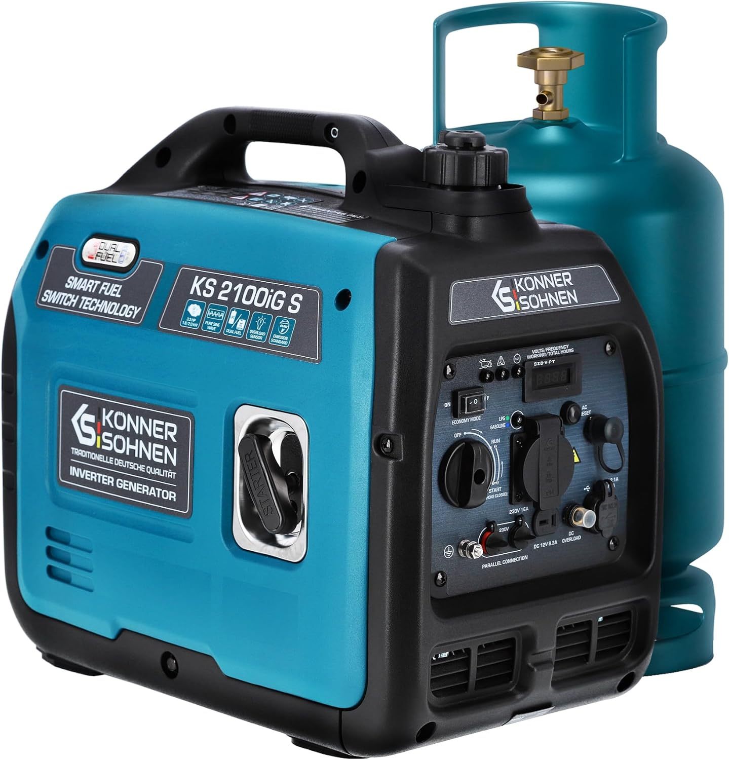 KS Könner e Söhnen KS 2100iG S Petrol Inverter Generator 2000 W Schuko Socket 230 V 2 USB Ports LED Indicator ECO Mode Emergency Generator EURO V-Comfyia