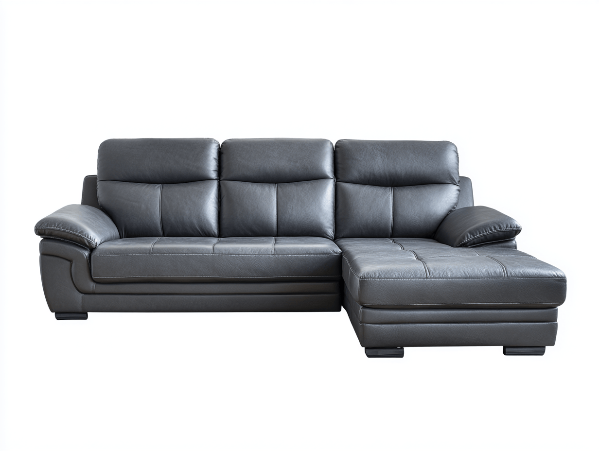 Divano angolare in pelle 280×180 cm – grigio scuro – stile moderno – con chaise longue