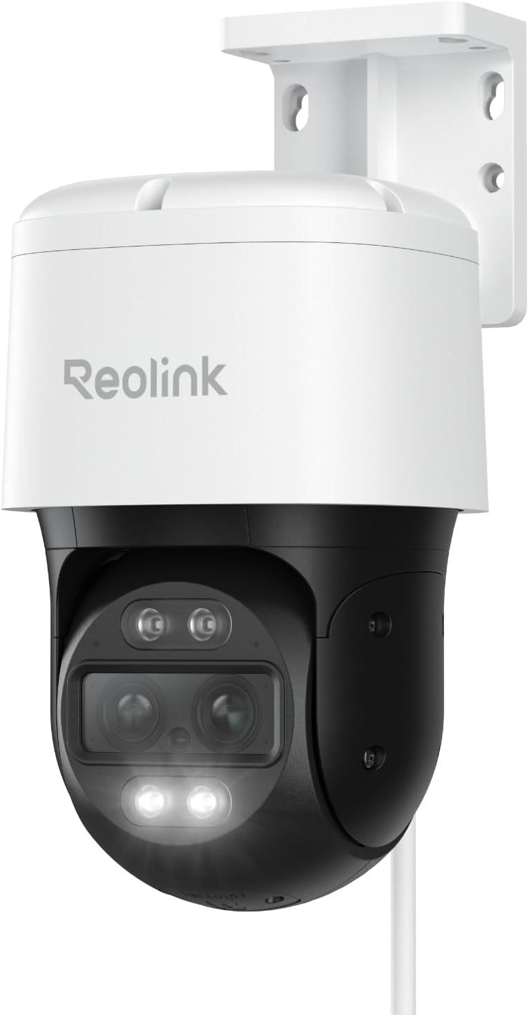 Reolink 4K PTZ Telecamera PoE Esterno a Doppio Obiettivo, 6X Zoom Ibrido, Panoramica a 355 gradi e Inclinazione a 90 gradi, Rilevamento Uomo Veicolo Animale, Audio 2 Vie, Visione Notturna a Colori, TrackMix PoE-Comfyia