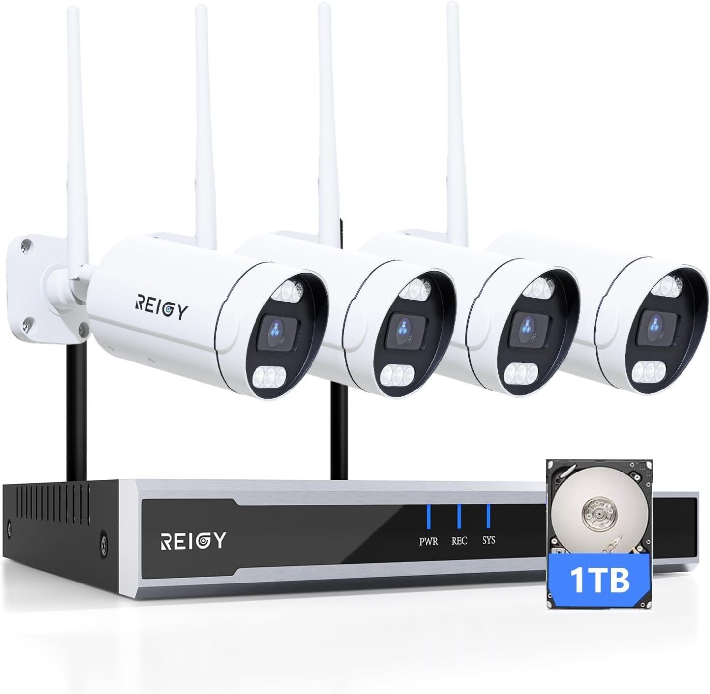 REIGY 5MP Kit Videosorveglianza Wifi Esterno con 1TB HDD, Sistema Telecamera Sorveglianza 16CH NVR 4 x 1920P Camera Outdoor, IP66 Impermeabile Audio Bidirezionale Visione Notturna Colorata-Comfyia