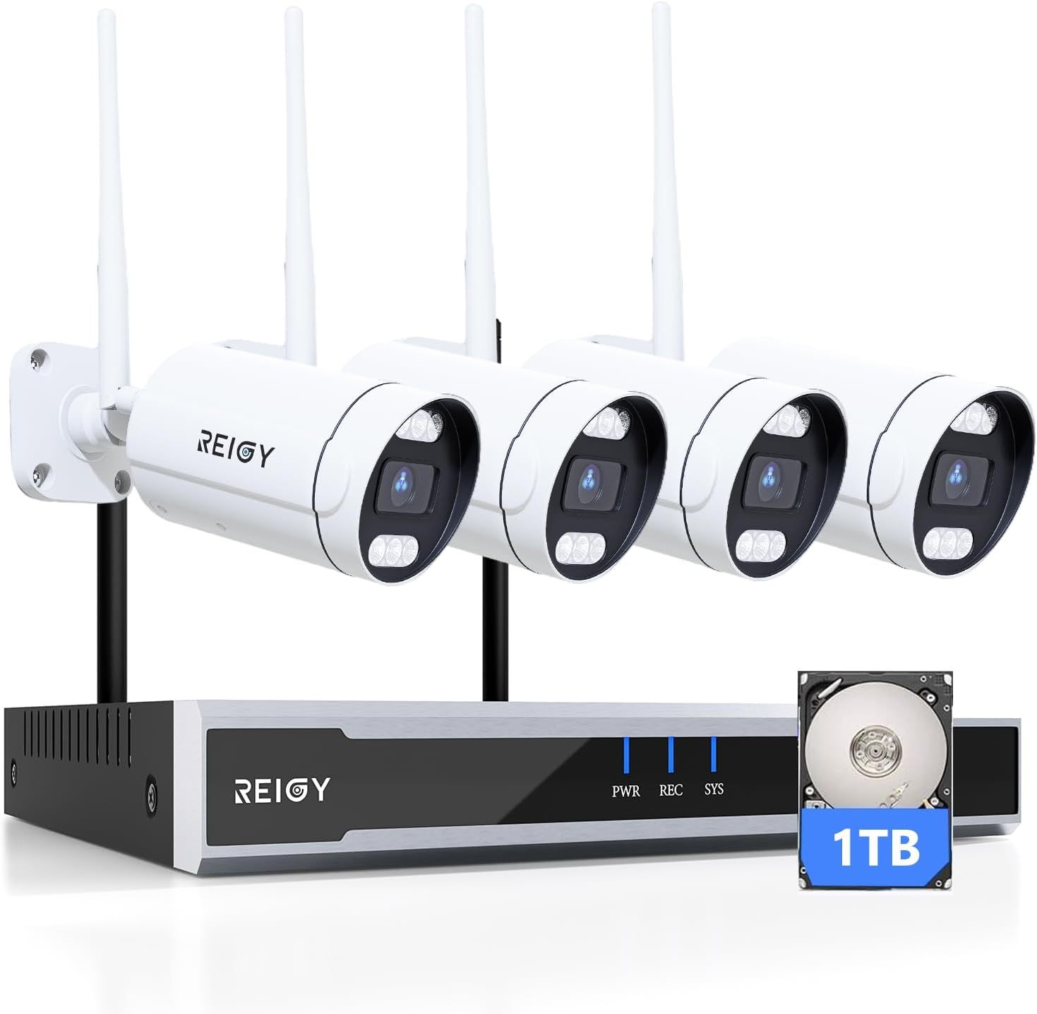 REIGY 5MP Kit Videosorveglianza Wifi Esterno con 1TB HDD, Sistema Telecamera Sorveglianza 16CH NVR 4 x 1920P Camera Outdoor, IP66 Impermeabile Audio Bidirezionale Visione Notturna Colorata-Comfyia