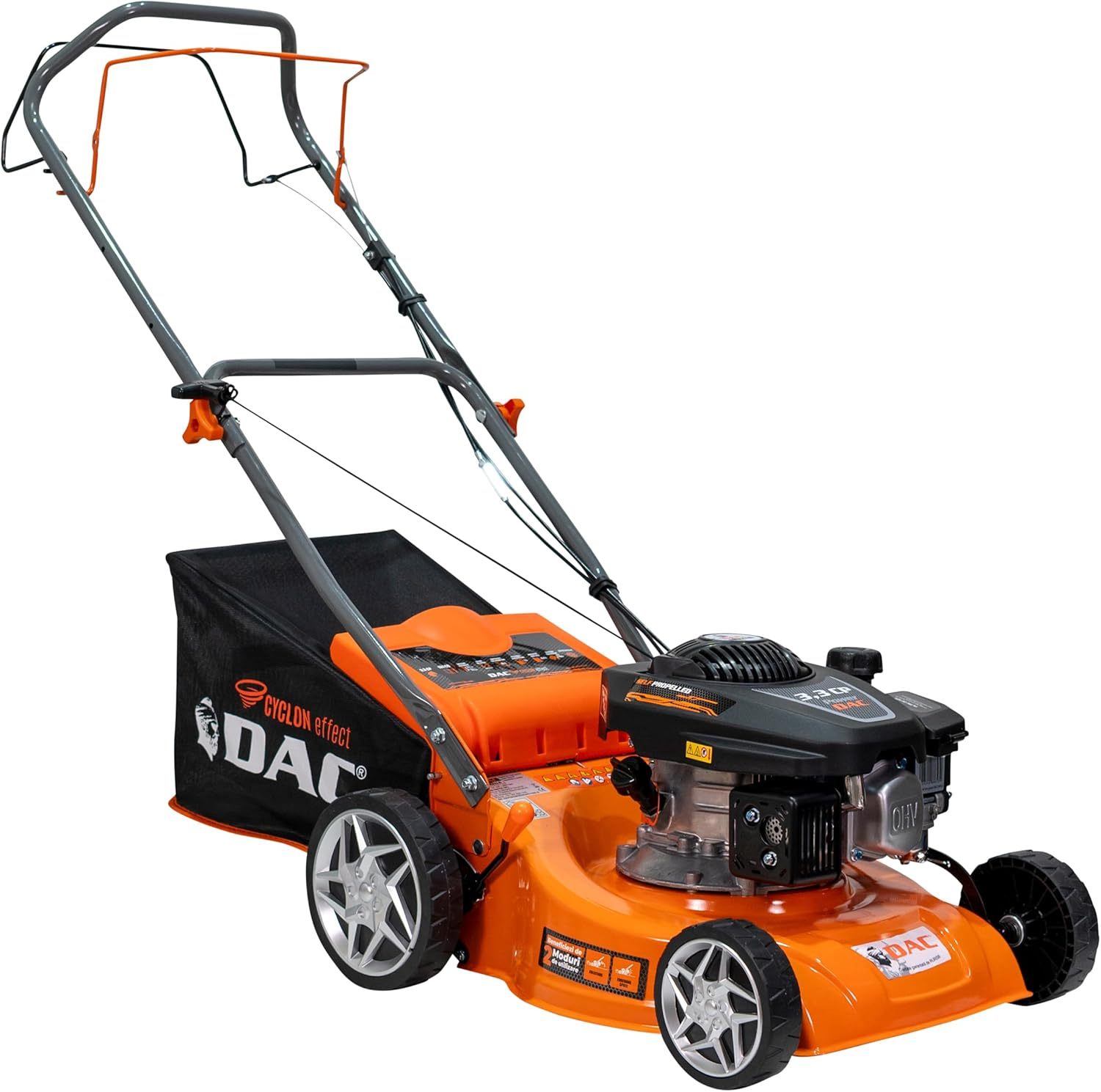 RURIS - Tosaerba termico automatico DAC 110XLS - Motore 3,3 CV 131 CC, larghezza di taglio 400 mm, altezza regolabile 25-65 mm, vasca da 45 L, espulsione posteriore, telaio in metallo-Comfyia