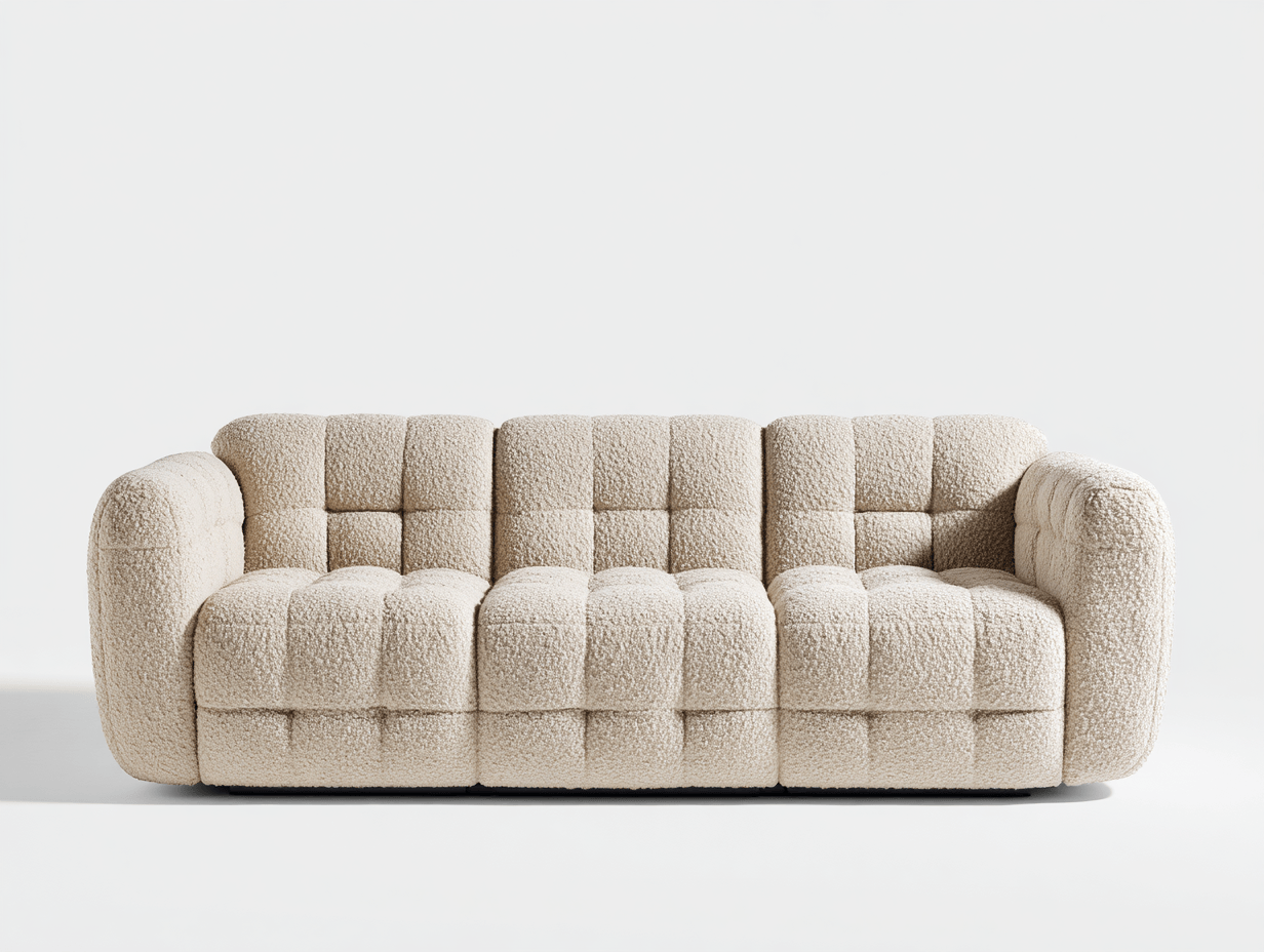 Divano lineare in bouclé 230×95×78 cm – beige – design moderno