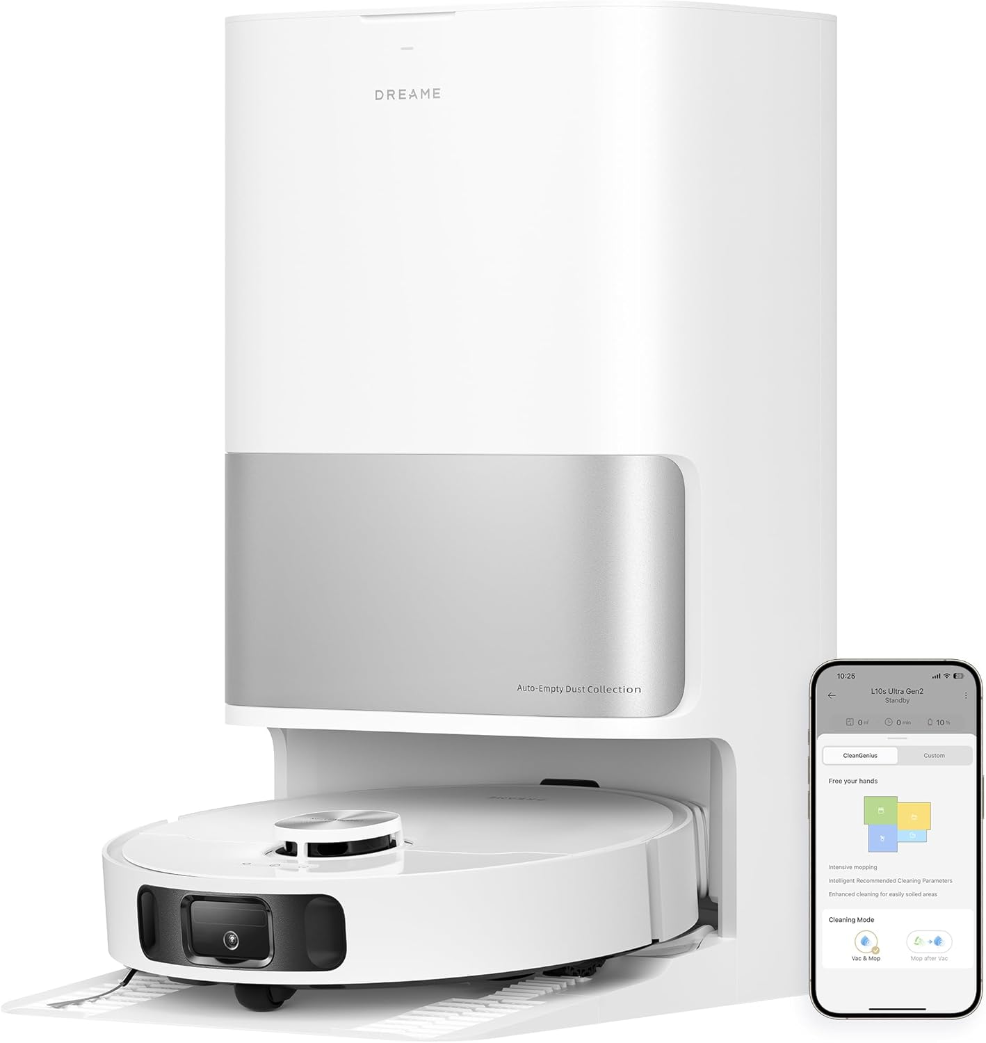 DREAME L10s Ultra Gen 2 Robot Aspirapolvere e Lavapavimenti con MopExtend RoboSwing, Aspirazione 10.000 Pa, Stazione Base Automatica, 32 Livelli di Acqua,Batteria da 240 Min-Comfyia