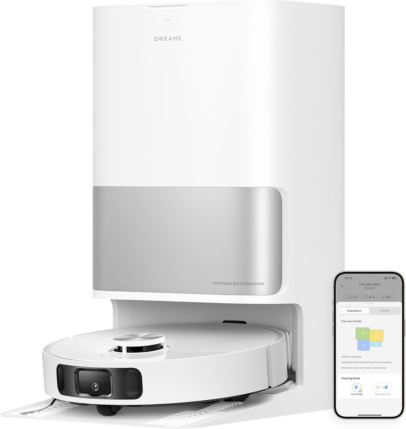 DREAME L10s Ultra Gen 2 Robot Aspirapolvere e Lavapavimenti con MopExtend RoboSwing, Aspirazione 10.000 Pa, Stazione Base Automatica, 32 Livelli di Acqua,Batteria da 240 Min-Comfyia