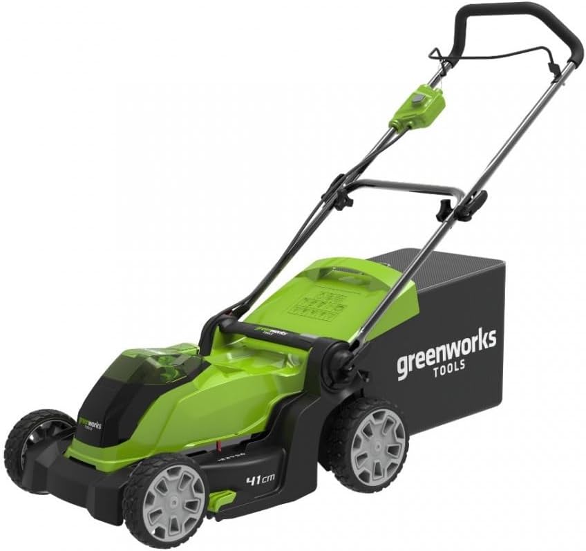 Greenworks G40LM41 Tagliaerba a Batteria per Prati Fino a 500m2, Ampiezza di Taglio 41cm, Sacca da 50L, SENZA Batteria 40V e Caricabatterie, Garanzia 3 Anni-Comfyia