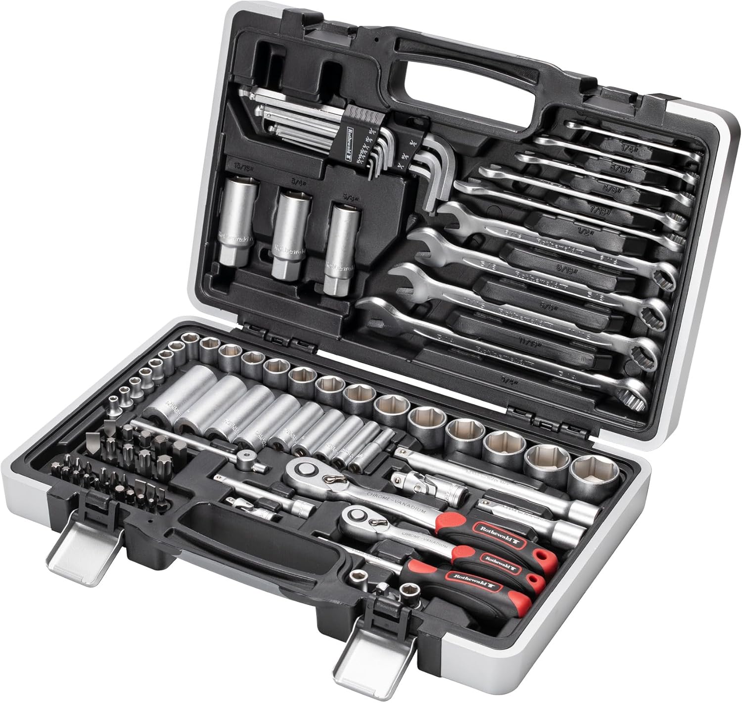 Set di attrezzi in pollici, 92 pezzi, portapunte rimovibili per punte in pollici, cricchetti a denti fini, facilita le viti controllate, acciaio al cromo vanadio-Comfyia