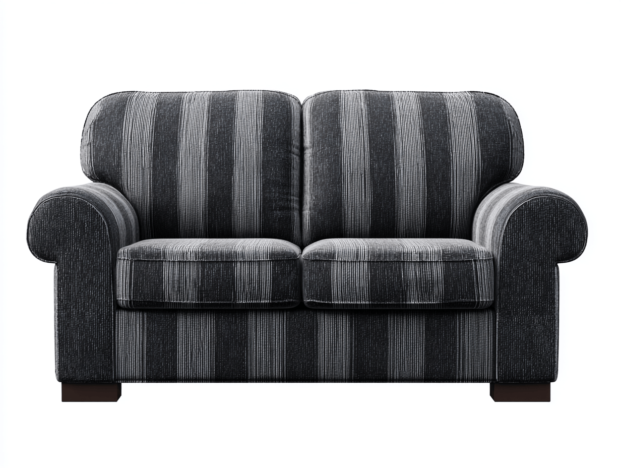 Divano 2 posti in tessuto a righe 150×90 cm – grigio scuro/nero – stile classico