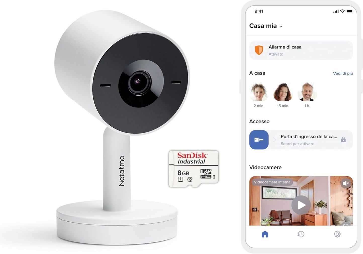 Netatmo Videocamera Interna di Sorveglianza Advance con riconoscimento facciale, otturatore intelligente, Wi-Fi, rilevamento movimenti, visione notturna, archiviazione locale, 2K HDR, 2x SD - Bianca-Comfyia