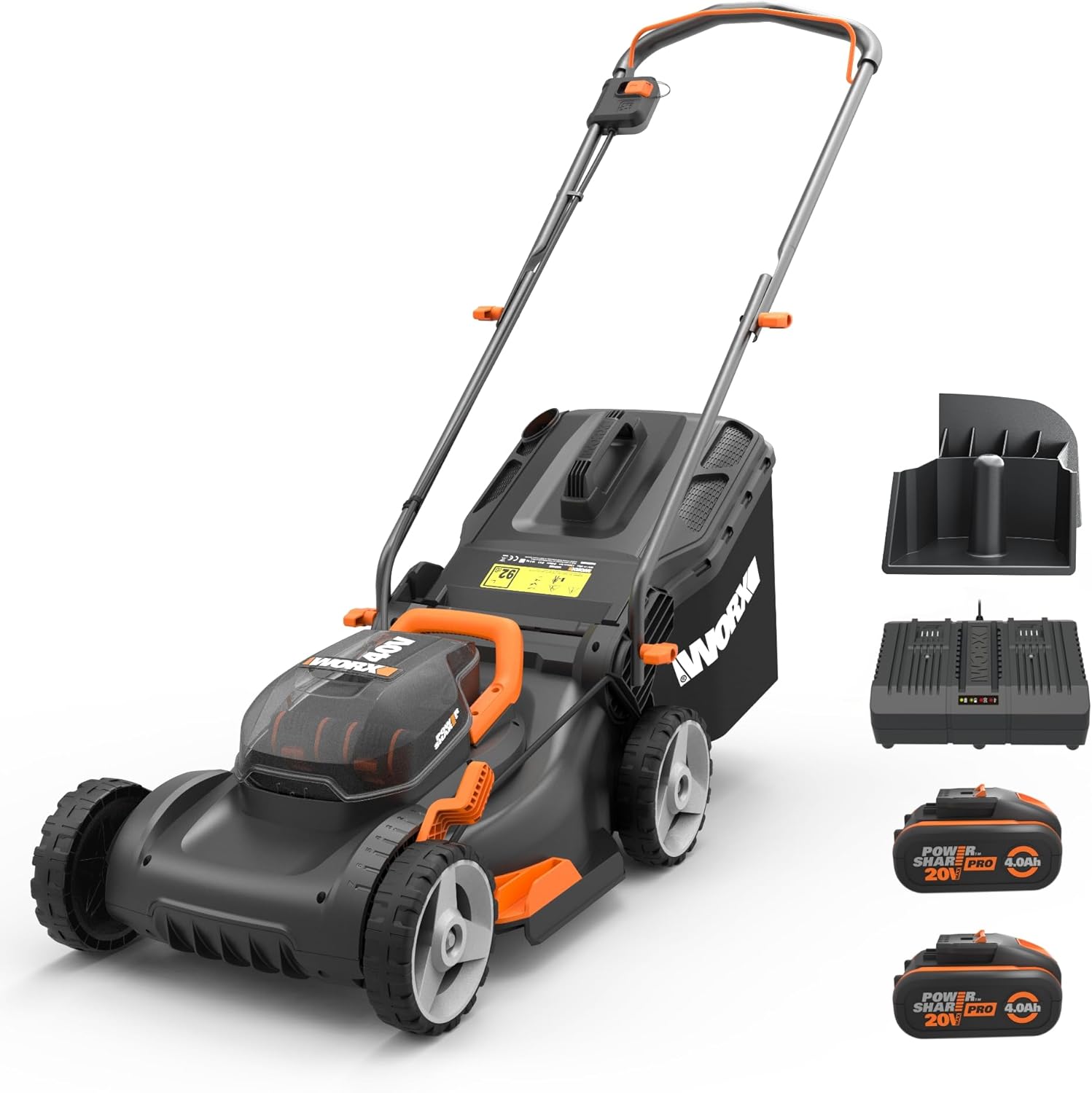 WORX WG743E Tosaerba a batteria 40 V - funzione di pacciamatura e batteria PowerShare - senza cavo - ideale per giardini fino a 500 m2-Comfyia