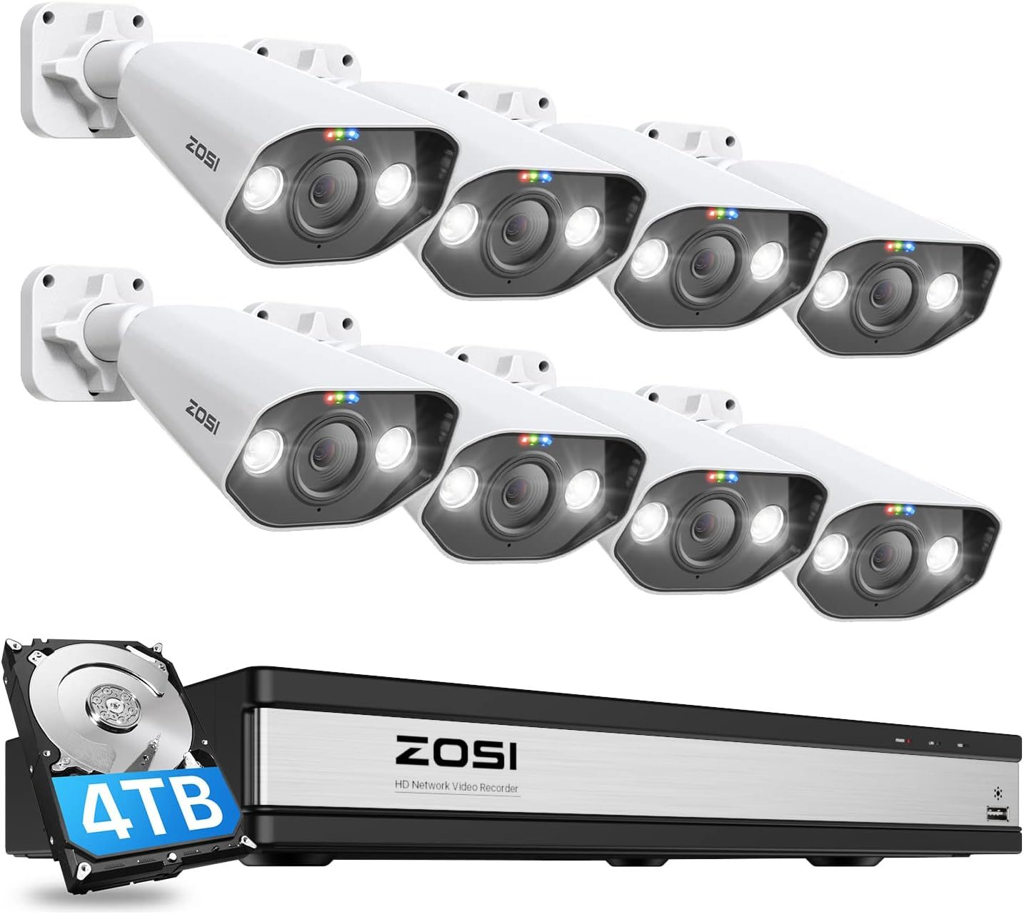 ZOSI 5MP Kit di videosorveglianza PoE Esterno, 16CH 4K NVR con 4TB HDD, 8x 5MP Telecamera PoE, AI Rilevamento di Persone e Veicoli, Audio Bidirezionale, Visione Notturna a Colori, C182-Comfyia