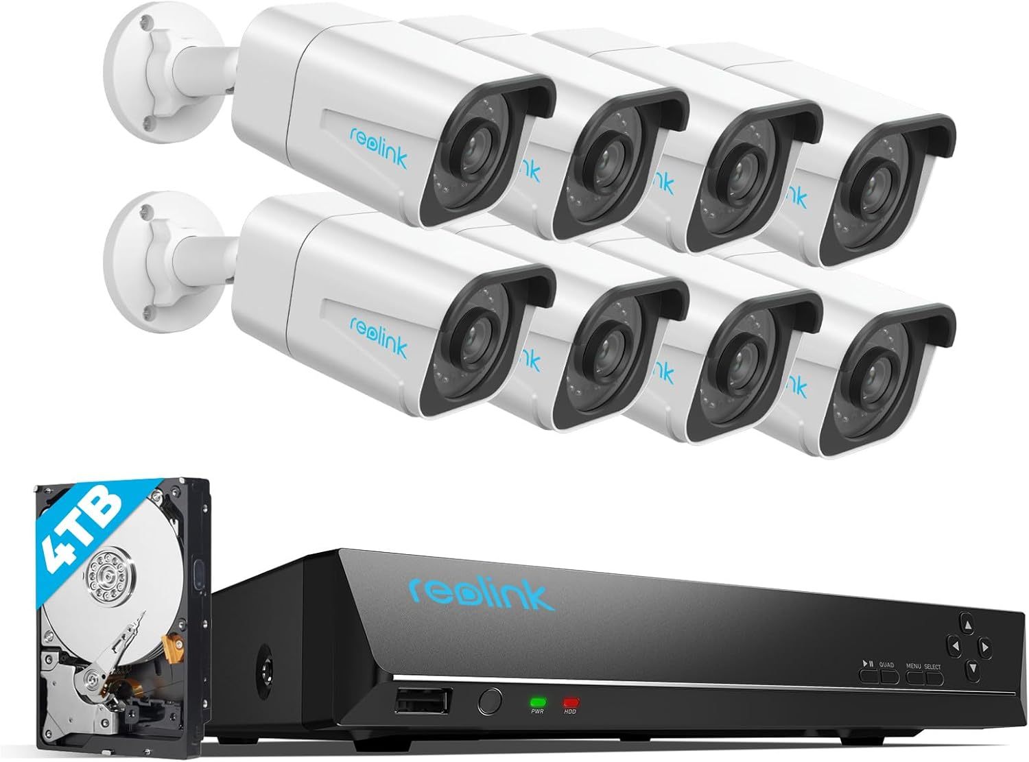 Reolink 4K PoE Kit Telecamere Videosorveglianza, Rilevamento di Uomo Veicolo, NVR 16CH 4TB 8x Telecamere da Esterno, Impermeabile IP67, Visione Notturna IR a 30m, Espandibile a 16TB, RLK16-800B8-Comfyia