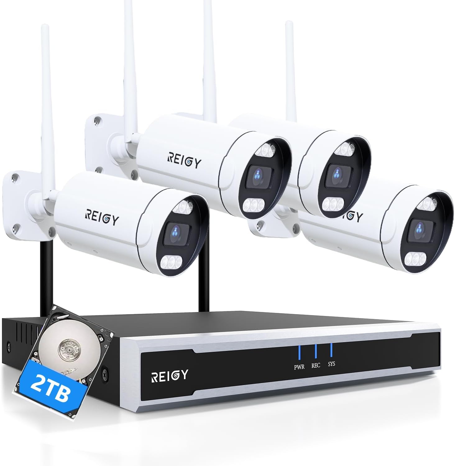 REIGY 8MP Kit Videosorveglianza Wifi Esterno con 2TB HDD, Sistema Telecamera Sorveglianza 16CH NVR 4x 2160P Camera Outdoor, IP66 Impermeabile Audio Bidirezionale Visione Notturna Colorata Rilevamento-Comfyia