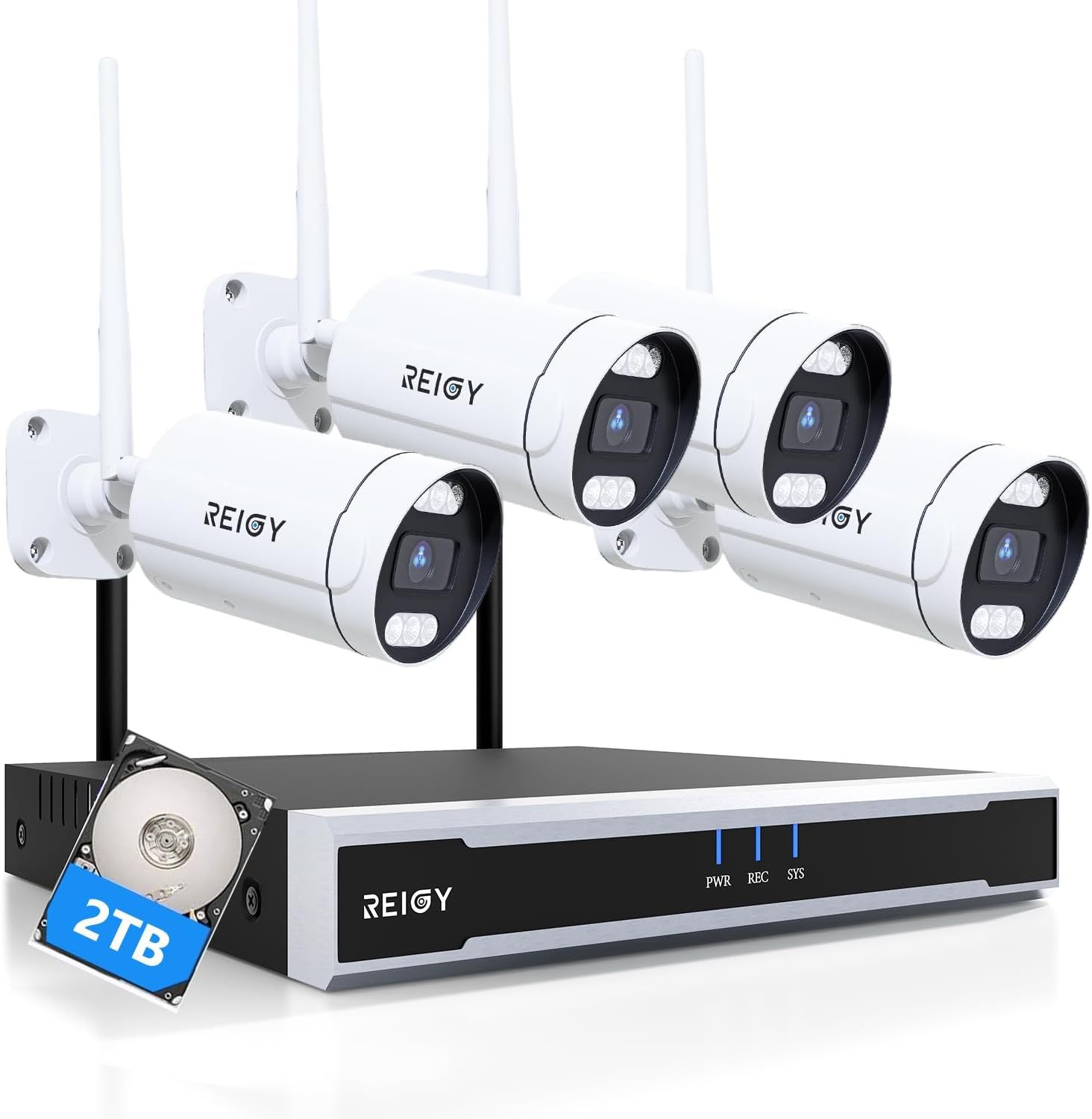 REIGY 8MP Kit Videosorveglianza Wifi Esterno con 2TB HDD, Sistema Telecamera Sorveglianza 16CH NVR 4x 2160P Camera Outdoor, IP66 Impermeabile Audio Bidirezionale Visione Notturna Colorata Rilevamento-Comfyia