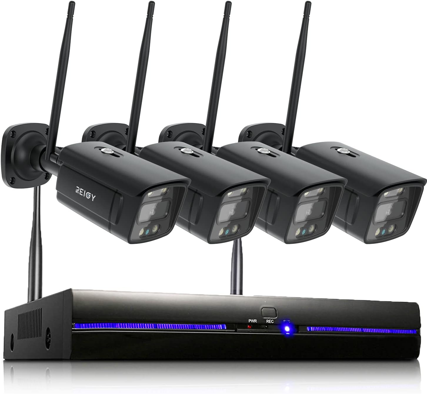 REIGY 3MP Kit Videosorveglianza Wifi Esterno con Spotlight, Telecamera 4x 1296P VideoCamera, Sistema di Sicurezza Interno con Visione Notturna a Colori, Audio Bidirezionale Senza HDD Nero-Comfyia