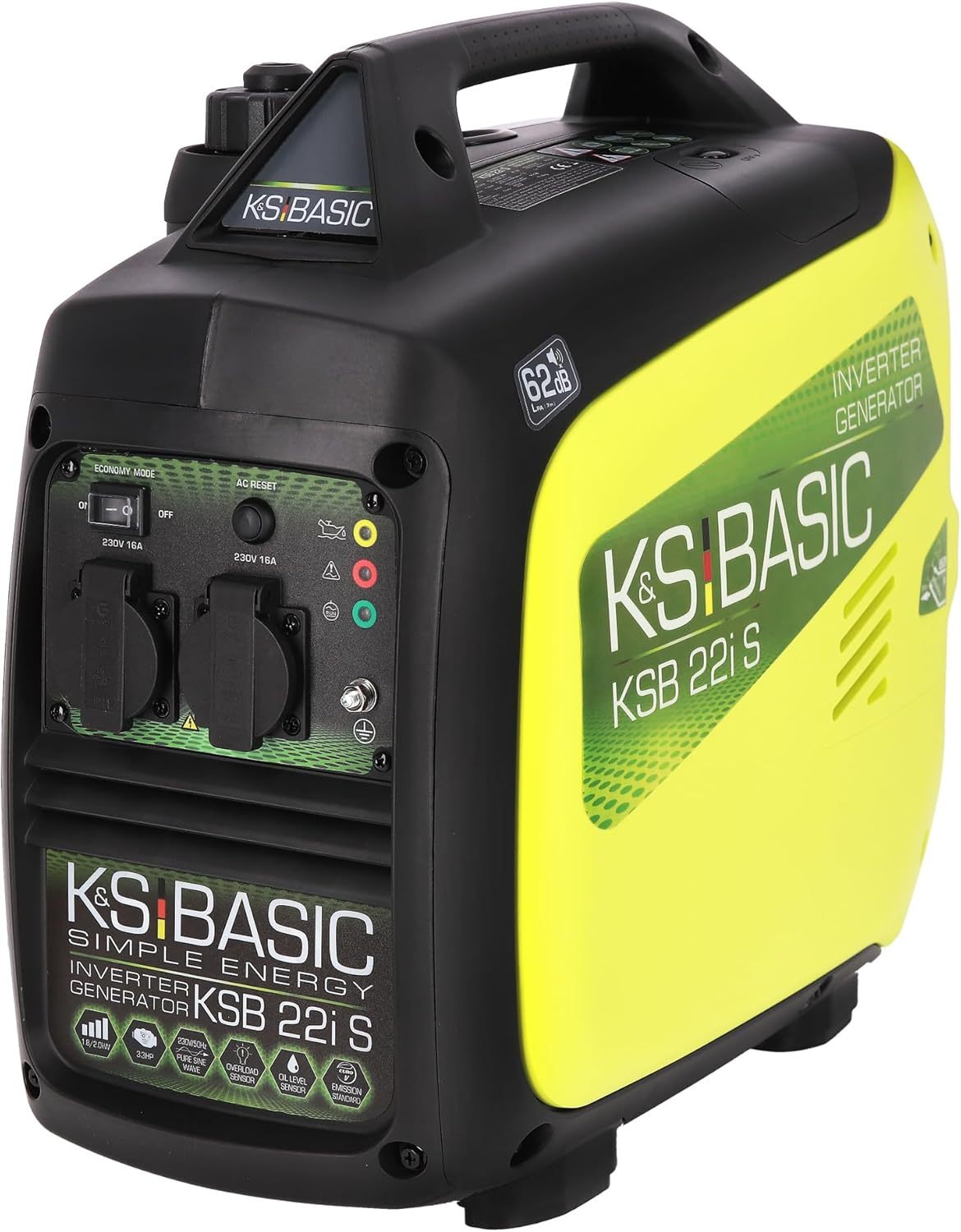 KeS BASIC Generatore inverter 2000 W 4 Tempi Portatile Benzina Silenzioso per Campeggio Camper Pesca Caravan con Modalita Eco, 2x230 V Prese, Rame, Compatto Silenzioso Leggero, KSB 22i S-Comfyia